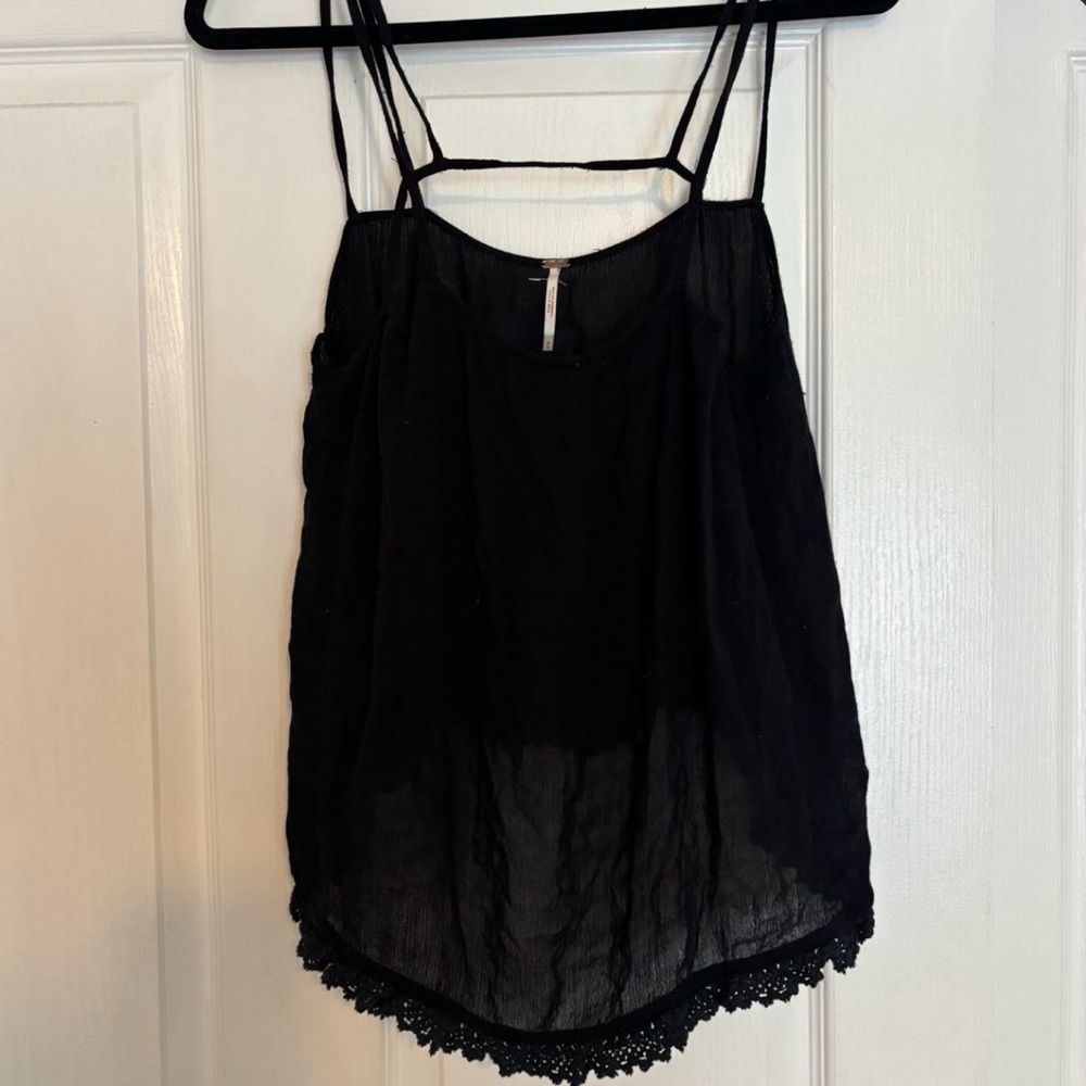 Free People Black Camisole with Lace Trim